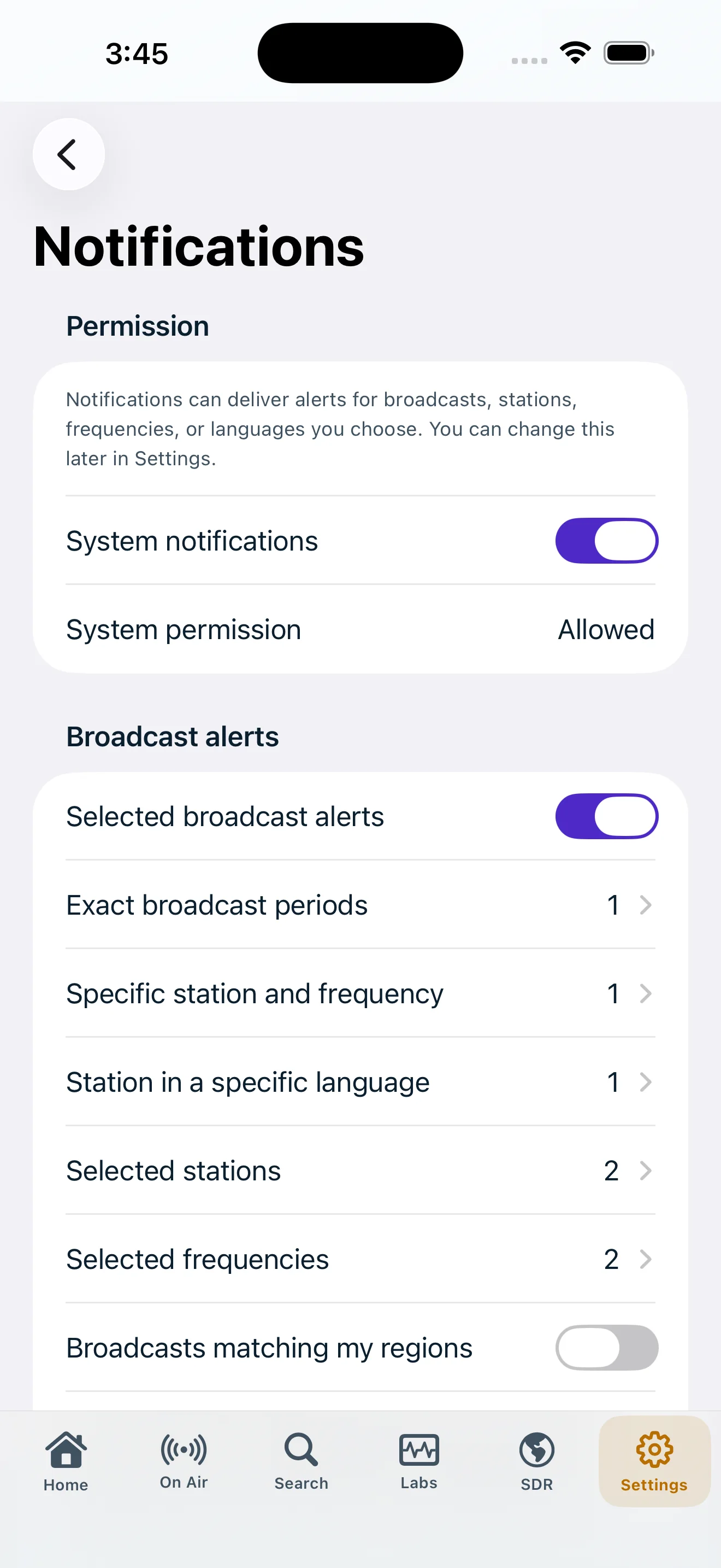 Notification settings