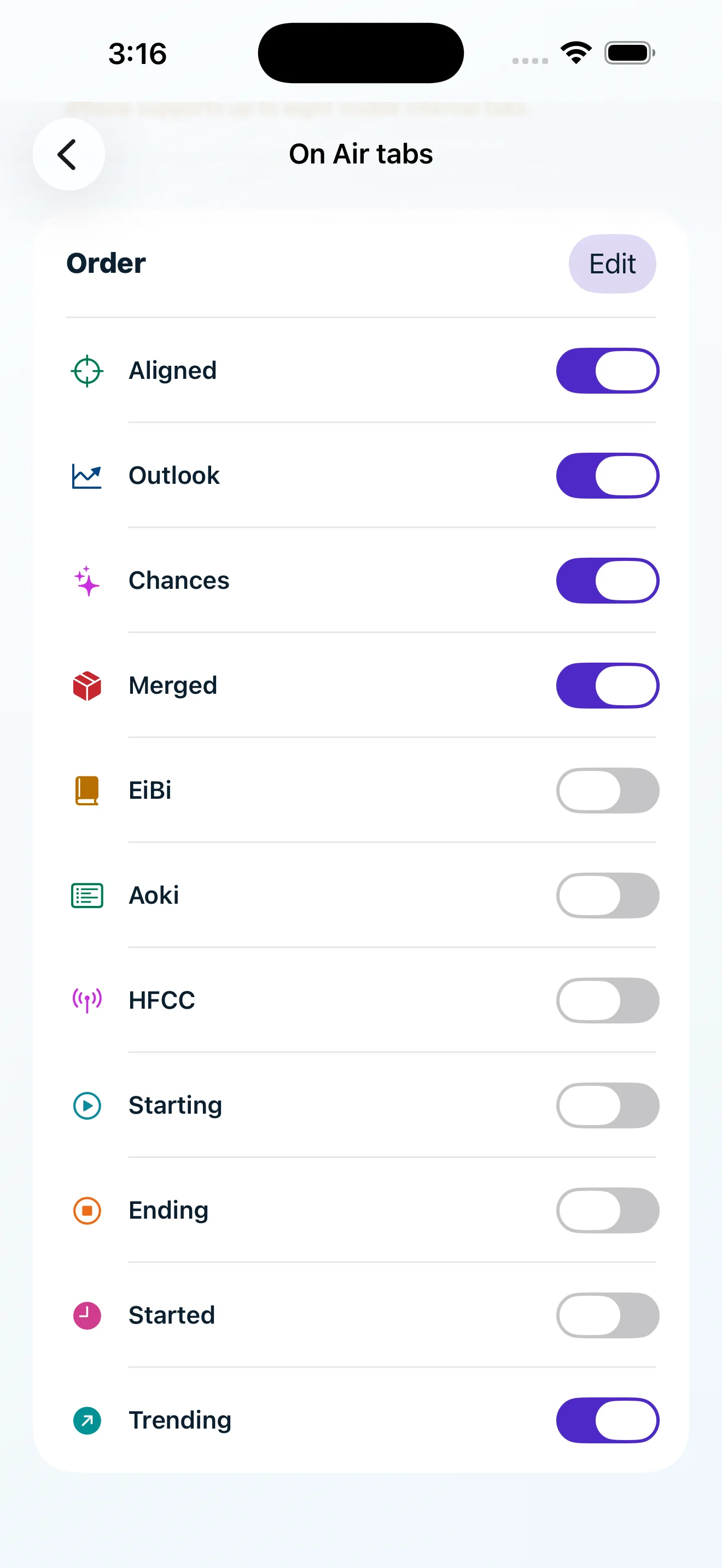 On Air tab configuration